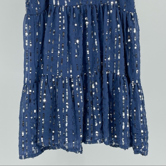 URBAN OUTFITTERS NWT HANNA EMBELLISHED SEQUIN BABYDOLL MINI BLUE SILVER DRESS XS - Picture 9 of 15